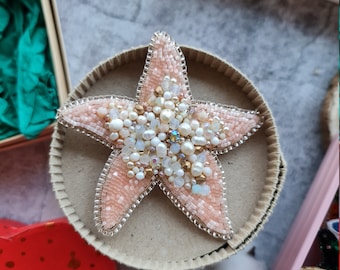 Starfish art pin, Sea embroidered brooch, Ocean lover gift for her