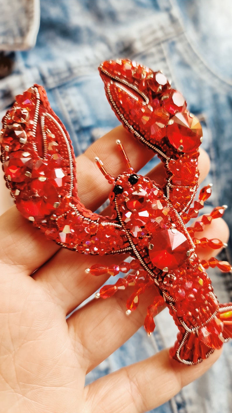 Lobster Beaded Brooch, Unique gifts for her, Beach jewelry image 10