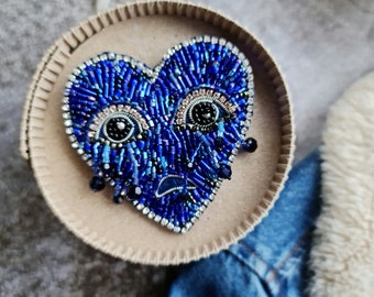 heart brooch, blue lapel pins. valentines gift for boyfriend