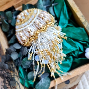 Seaside Treasures: Handmade Crab Beaded Brooch Pin Cancer Zodiac Gifts jellyfish pin