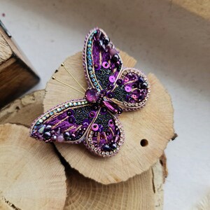 embroider butterfly brooch, pink Insect scarf brooch or christmas gift for her Purple