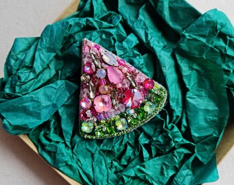 Sparkling Watermelon Pin Brooch - Green and Pink Sparkly Rhinestone Watermelon Brooch, Pink and Green Melon  main image 2
