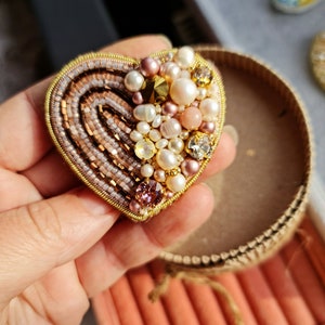 Blushing Love: Pink Heart Beaded Brooch for Women, christmas gifts image 2