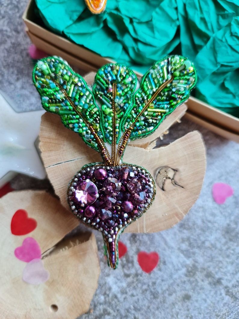 embroidery fruit brooch, nature lover gift for mother day Purple beet