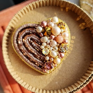 Blushing Love: Pink Heart Beaded Brooch for Women, christmas gifts image 1