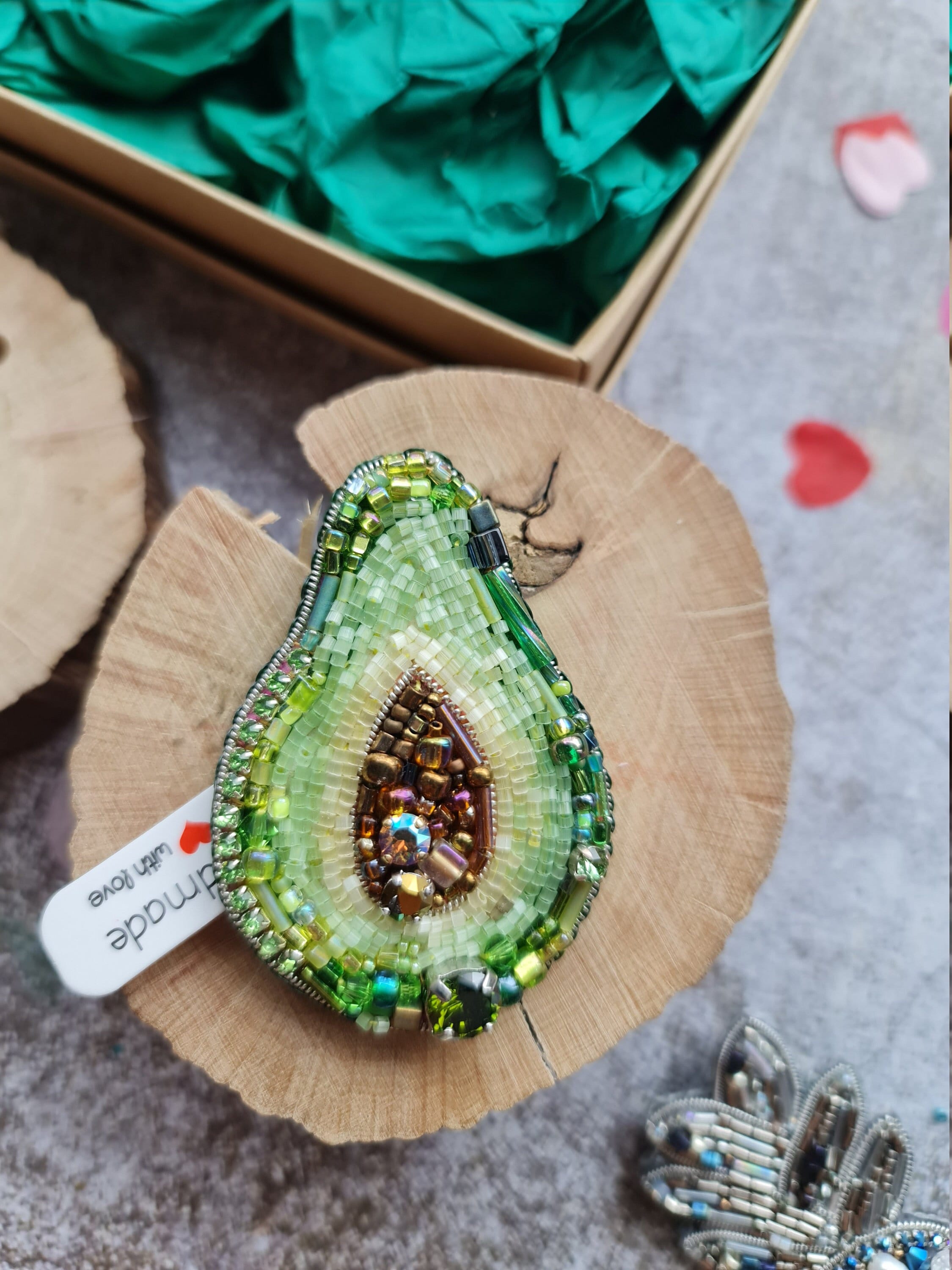 Beaded Avocado Brooch: Fruit Lapel Pin, Gardener Gift - Etsy