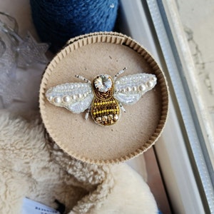 White bee pin, Wasp brooch, Pretty gift for her