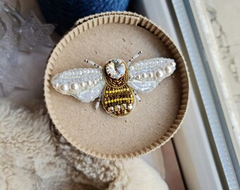 White bee pin, Wasp brooch, Pretty gift for her