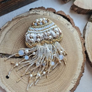 jellyfish pin, embroidery sea art, beach inspired gift for her