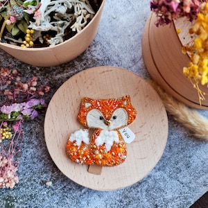 fox animal brooch, orange nature jewelry