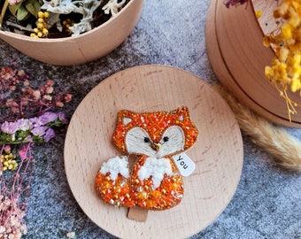 fox animal brooch, orange nature jewelry
