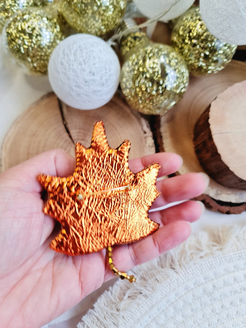 Golden Winter Wonderland Leaf Brooch Sparkling Maple Leaf Pin for Christmas image 2
