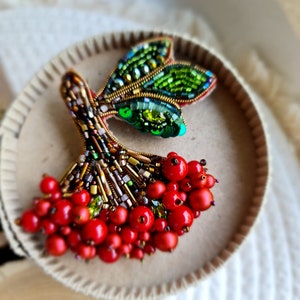 Viburnum Beaded Brooch Guelder Rose Jewelry Handmade in Ukraine image 3