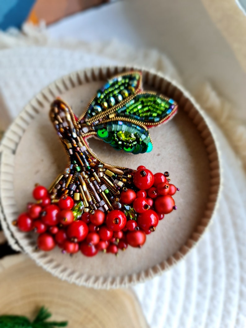 Viburnum Beaded Brooch Guelder Rose Jewelry Handmade in Ukraine image 3