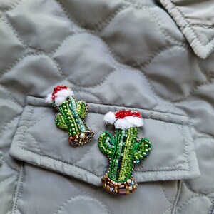 Cactus beaded brooch, Sparkling Unique Christmas Brooch for Woman or Man