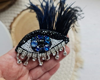 Lovers Eye Beaded Brooch - Summer Jewelry, Handcrafted Gift for Her