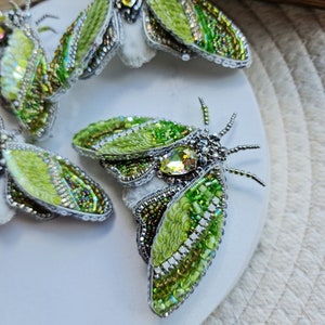 Mystic Green Moth Beaded Brooch: Insect Jewelry, Nature Lover Gift, Unique Lapel Pin Brooch image 8