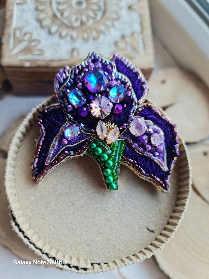 Purple iris brooch, unique gifts for her image 5