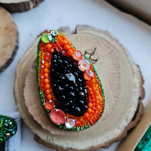 Tropical Delight: Papaya Beaded Brooch for Women - Exquisite Nature Jewelry