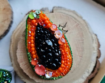 Tropical Delight: Papaya Beaded Brooch for Women - Exquisite Nature Jewelry