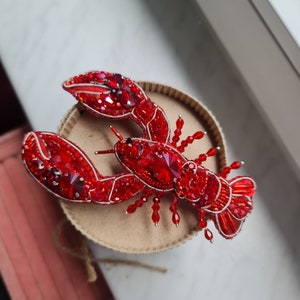 lobster brooch, ocean jewelry, embroidery art image 8