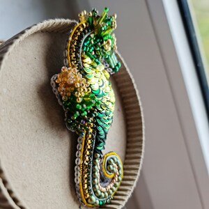 Green Seahorse brooch, Nautical brooch, Seahorse pin, Summer jewelry image 4