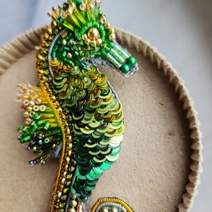 Green Seahorse brooch, Nautical brooch, Seahorse pin, Summer jewelry image 5