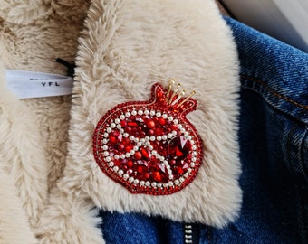 Broche Fruit Grenadier En Acier Inoxydable Rouge - Bijou Original Neuf Avec étiquettes
