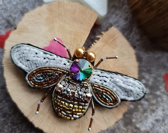 Green Bee brooch pin, bee jewelry