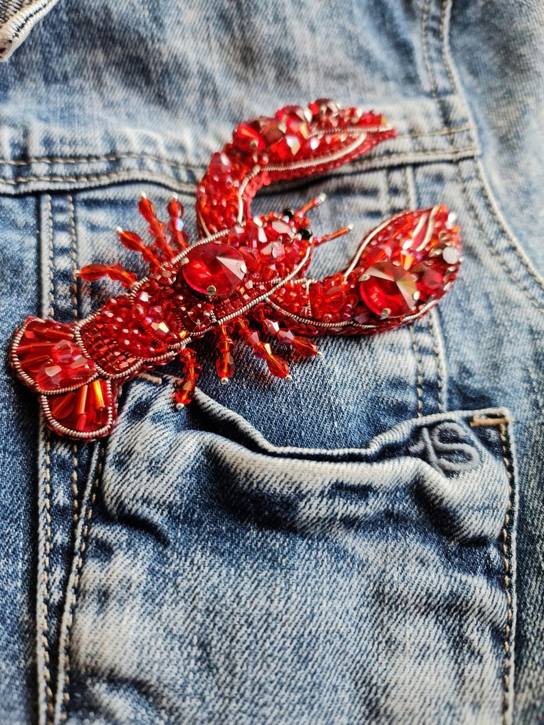 lobster brooch, ocean jewelry, unique gifts for her, lapel pins men, nature jewelry, brooches for women image 2