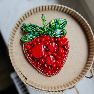 Strawberry beaded brooch, Fruit jewellery, Valentine gift