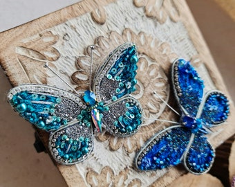 Blue butterfly brooches for woman, insect jewelry