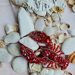 Lobster Beaded Brooch, Unique gifts for her, Beach jewelry image 5