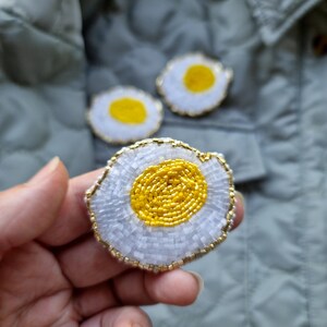 Sunny Side Up Handmade Fried Egg Beaded Brooch, brooch for woman image 3