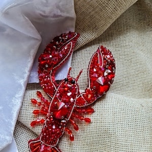 lobster brooch, ocean jewelry, embroidery art image 4