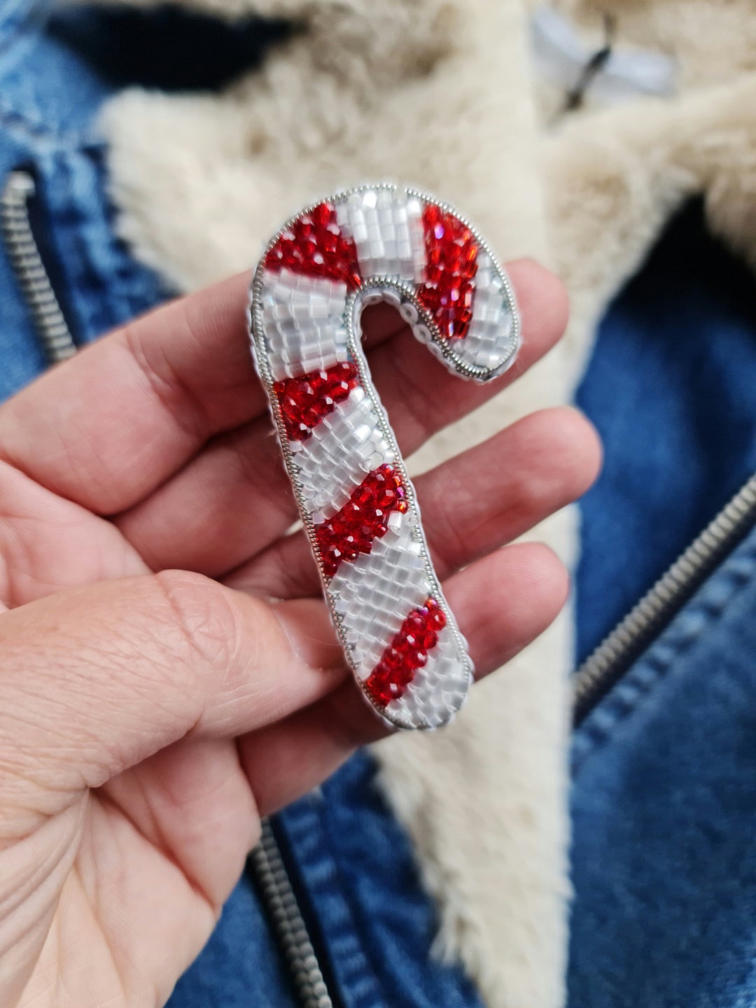Christmas Candy Cane Beaded Brooch, Xmas Jewelry Gift - Etsy