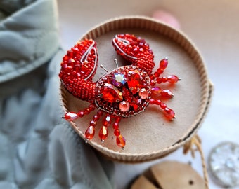 手作りのカニビーズブローチピン - 蟹座のギフト - Etsy 日本