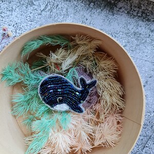 Baby Whale Brooch, Blue Fish pin, Embroidery Jewelry