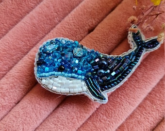 Cute whale brooch, Bead embroidery animal