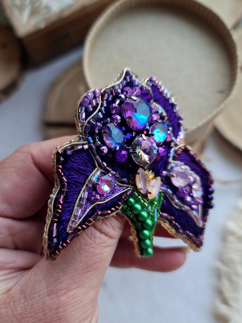 Purple iris brooch, unique gifts for her image 9