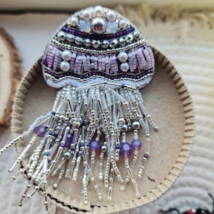 jellyfish beaded brooch, nature jewelry, beach jewelry, unique jewelry image 6