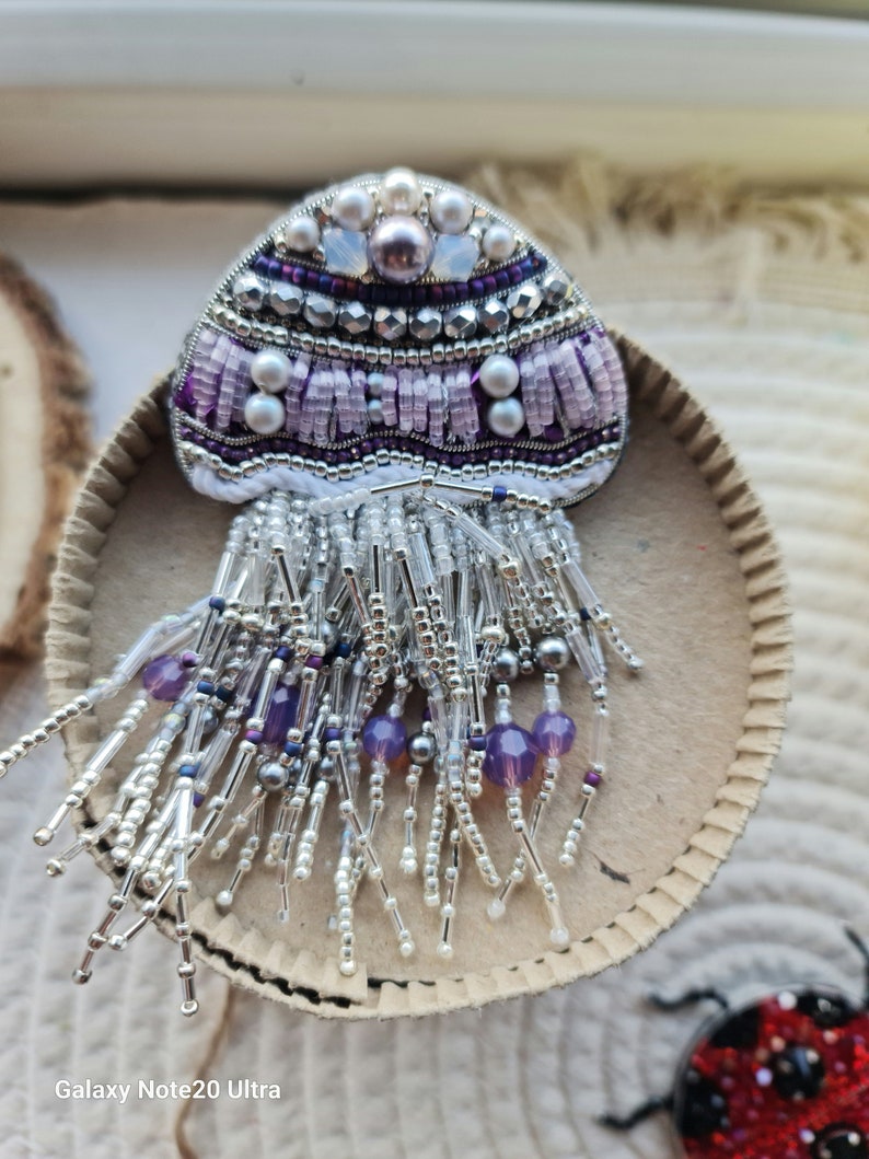 jellyfish beaded brooch, nature jewelry, beach jewelry, unique jewelry image 6