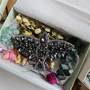 Black raven brooch, crow pin, unique gifts for her