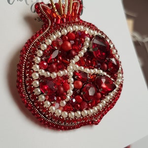 Pomegranate Beaded Brooch, Fruit Embroidery Pin image 8