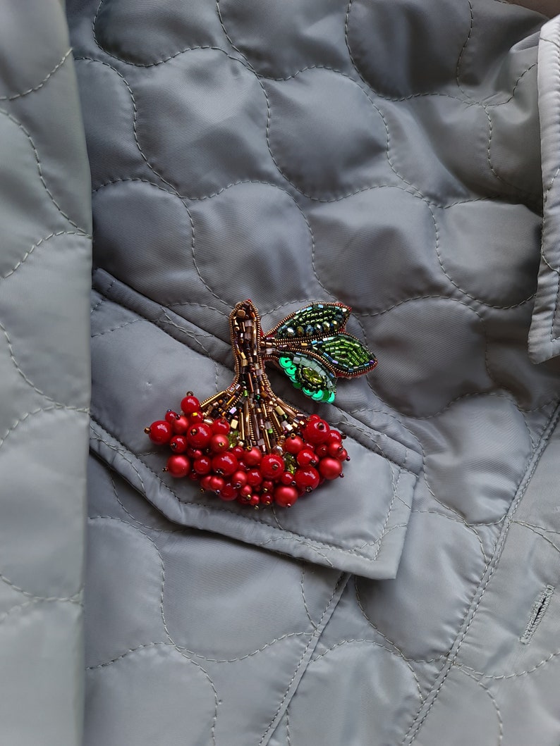 Viburnum Beaded Brooch Guelder Rose Jewelry Handmade in Ukraine image 8