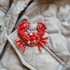 Seaside Treasures: Handmade Crab Beaded Brooch Pin Cancer Zodiac Gifts image 2