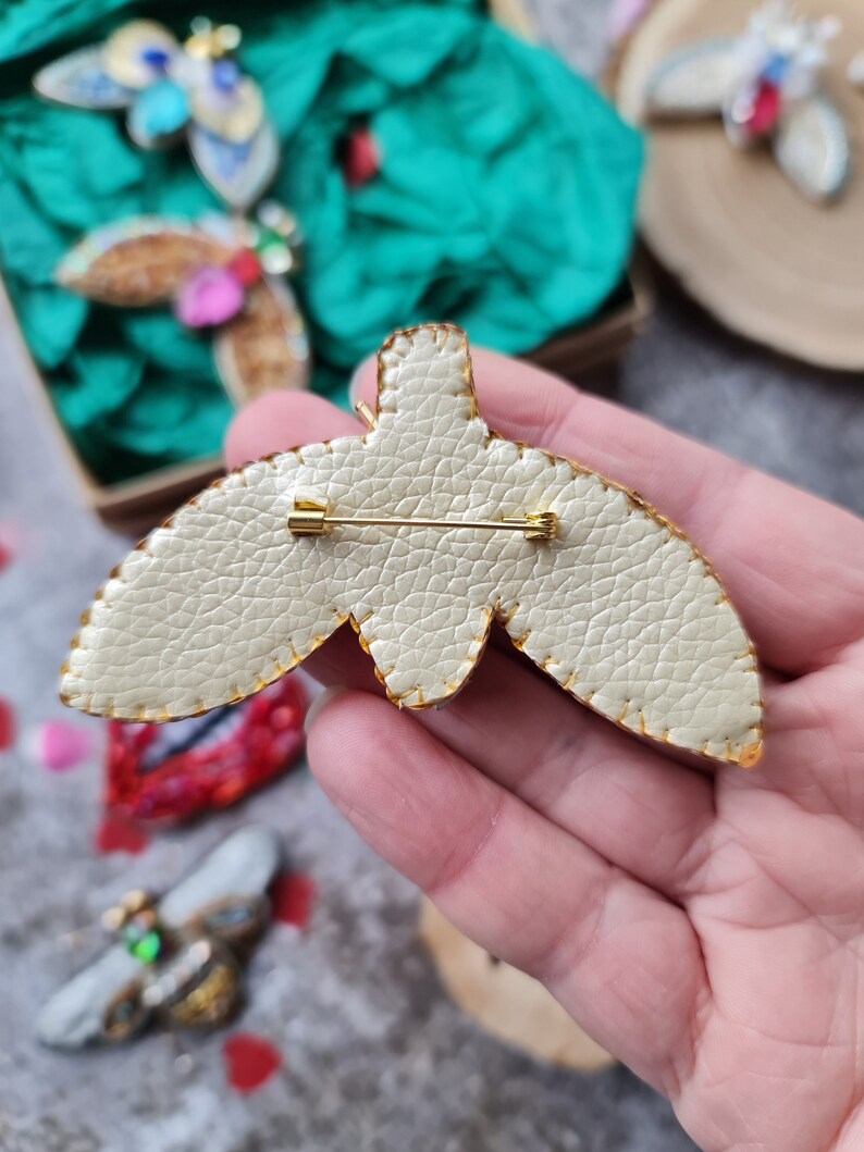 moth brooch, embroidered insect brooch image 5