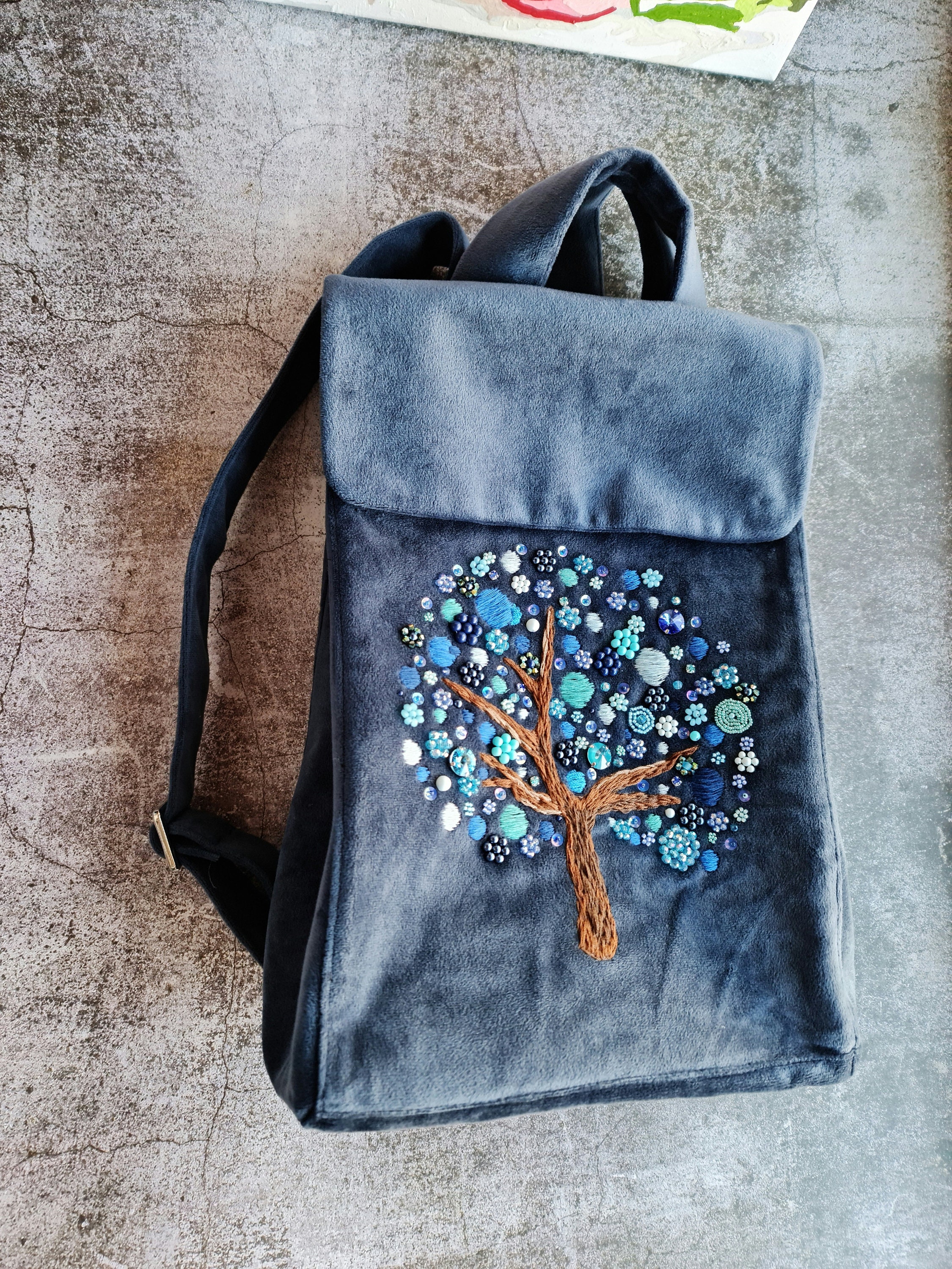 Unique Blue Backpack, Embroidered With Silk Threads - Etsy