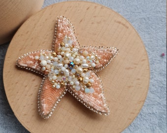 Embroidered Starfish brooch, Sea embroidered brooch, Tropical pin