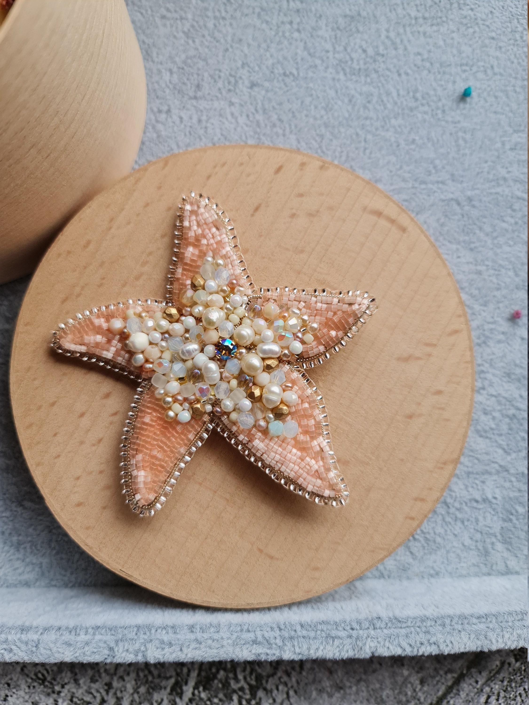 Embroidered Starfish brooch, Sea embroidered brooch, Tropical pin